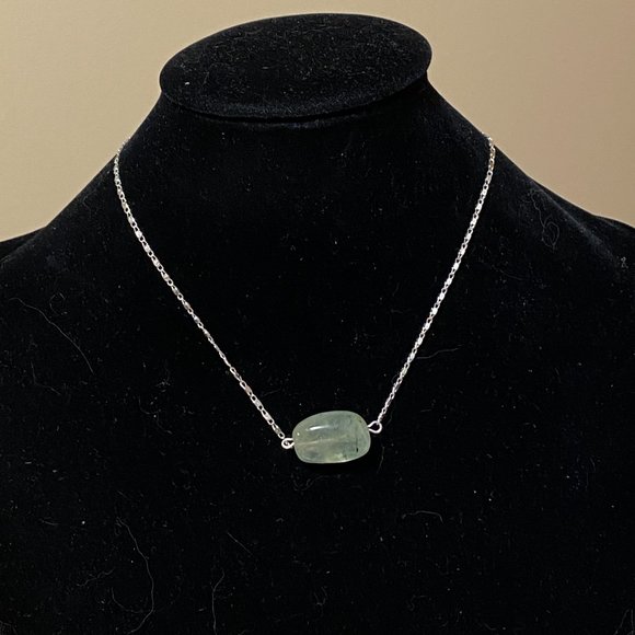 2/$20, Light Green Prehnite Necklace, Genuine Tumbled Gemstone Bar Pendant - Picture 3 of 10